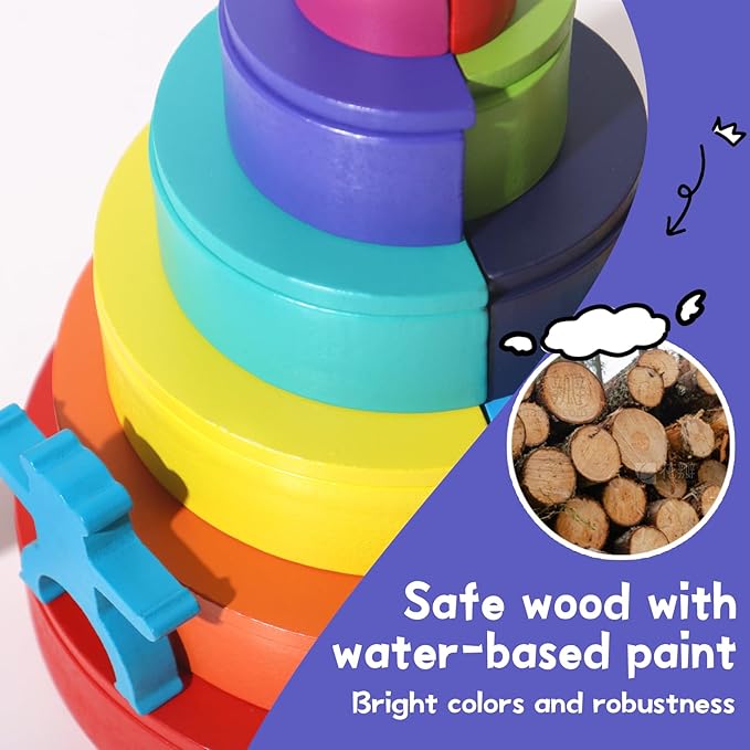 40-Piece Wooden Rainbow Stack Set, 4-in-1 Building Blocks preschoolers Early Development & Activity Toys Montessori Toys for Kids 3, 4, 5, 6 Years and Older Gifts for Boys and Girls