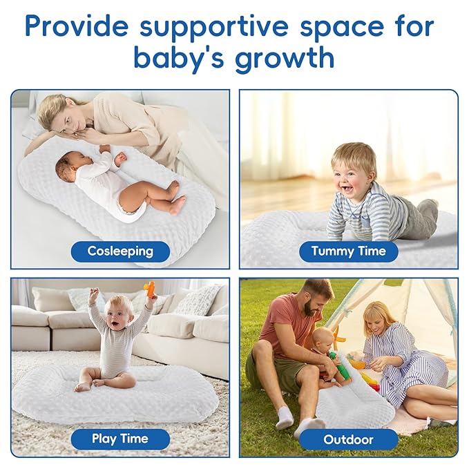 Baby Lounger for Newborn,Baby Nest for Newborn Soft Cotton Breathable for Playtime & Relaxation,Flat Babies Essentials Gifts Newborn Lounger for Boys & Girls 0-12 Months(White Bean)