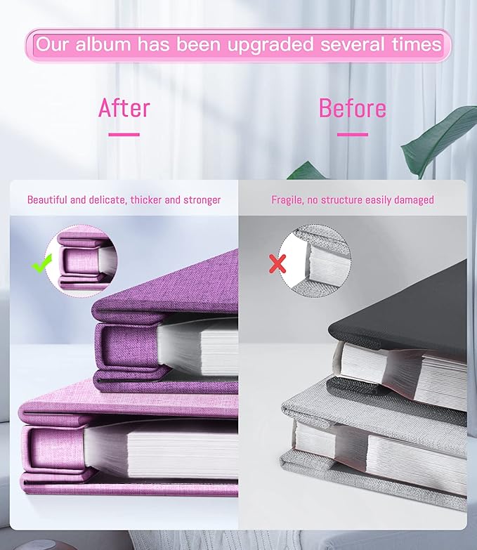 popotop Photo Album Self Adhesive with Picture Display Window,60 Pages DIY Scrapbooking Supplies Kit for 4x6 8x10 Picture,Linen Cover Memory Book for Baby Wedding, with Scraper and Metallic Pen