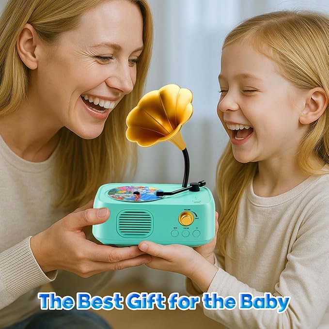 Kids Phonograph Toddler Record Player， with 96 Learning Cards, Early Education Machine Record Player Music Box Storyteller pop Speakers, Gift for Boys and Girls