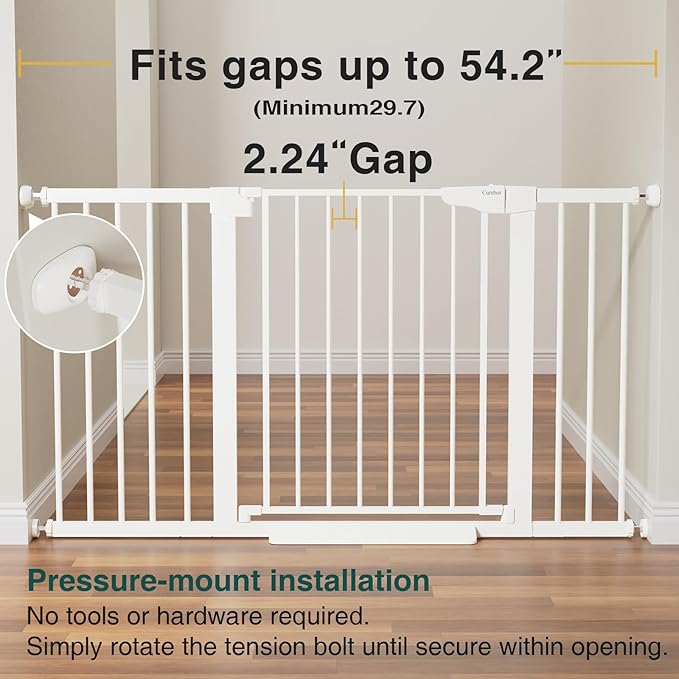 Cumbor 2 Pack 29.7-54.2" Baby Gate for Stairs, Mom's Choice Awards Winner-Auto Close Dog Gate for Doorways, Easy Install Pressure Mounted Pet Gate Indoor, Wide Safety Gate for Dog, White