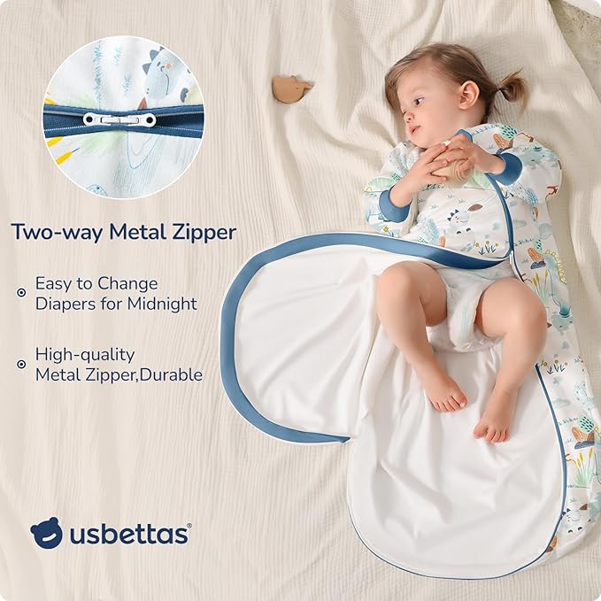 Baby Sleep Sack 18-24 Months, Cotton Detachable Long Sleeve Sleep Sack, 2.5 Tog Toddler Sleeping Sack with Temperature Strips, 2-Way Zipper Wearable Blankets for Newborns, Dinosaur