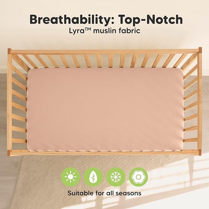 KeaBabies 2-Pack Muslin Crib Sheets for Boys, Girls - 100% Organic Cotton Fitted Baby Crib Mattress Sheet, Soft Breathable Standard Toddler Bed Cover Bedding Set, Neutral, Durable 52x28 (Russet)