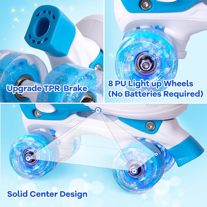 Rainbow Toddler Roller Skates - Size 4 Adjustable | Light Up Quad Skates for Girls & Boys Beginners Aged 3-12