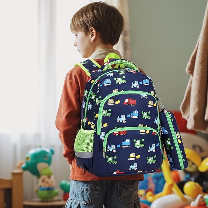 mygreen 3PCS Kids Backpack Set - Waterproof Bookbag with Lunch Box for Boys Ages 3-12, Adorable Cartoon Prints for School & Outdoor Use Dark Blue Rocket