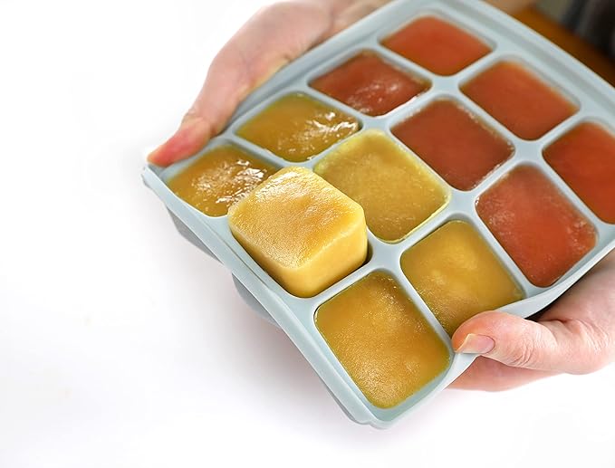 Baby Food Storage Silicone Cubes with Clip-On Lid Freezer Tray Baby Food Soups Purees Ice Easy and Safe Design Made in Korea (20 Sand Beige)