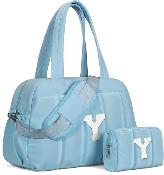 Duffle Bag, Weekender Bags for Girl，Gift for Everyone-Initial Overnight Bag with Wet Pocket，Lightweight Dance Bags Personalized Gymnastics bag with Makeup Pouch