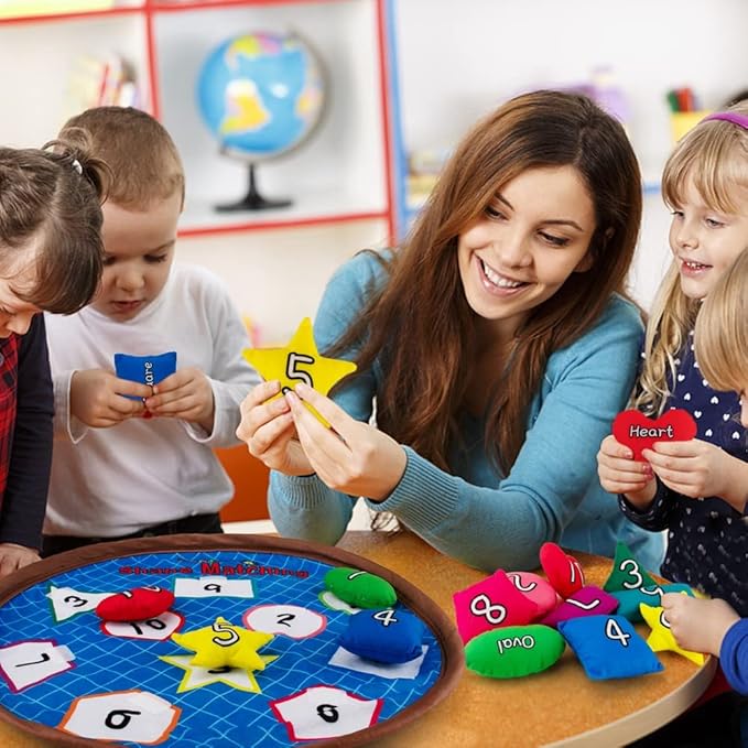 beetoy Shapes Bean Bags Matching Game - Toddler Preschool Learning Activities Memory for Numbers, Shapes, Colors, Words, Preschool Classroom Must Haves Learning Toys for Toddlers (10PCS) (Multicolor)