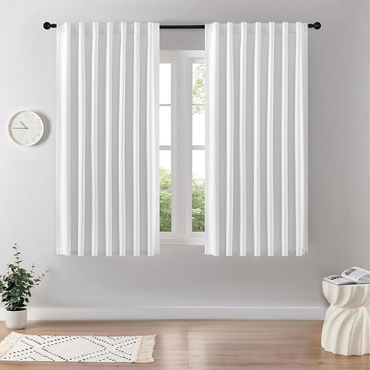 Joydeco Faux Linen Blackout Curtains for Bedroom,White Blackout Curtains 72 inches Long,100% Blackout Solid Thermal Insulated Window Drapes Luxury Decor for Living Room（W52xL72 Inch,White）