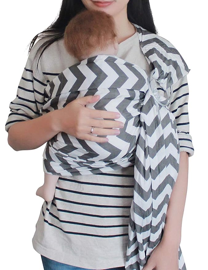 Ring Sling Baby Carrier, Soft Cotton Baby Sling Carrier Newborn to Toddler, Baby Wrap Carrier for Plus Size Parents, Perfect Shower Gift, Gray Wave