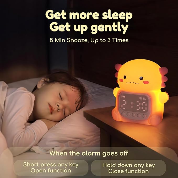 Axolotl Alarm Clock with Night Light for Kids, 7 RGB Color Cute Alarm Clocks for Bedrooms Ok to Wake Clocks, Silicone Animal Tabletop Lamp for Teen Girls Boys