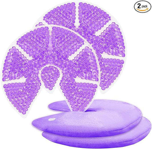 Hot/Cold Breast Gel Bead Ice Packs Breast Cooling/Heat Pads Relief for Breastfeeding, Nursing Pain, Mastitis, Engorgement, Swelling, Plugged Ducts | Boost Milk Let-Down & Production,2 Pack (Purple)