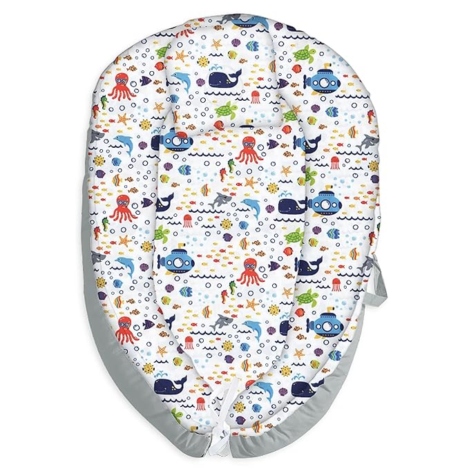 Baby Lounger Pillow Cover, Ultra Breathable Soft Cotton,Portable & Adjustable Infant Cover Floor Seat for Traveling Sea1（Cover Only）