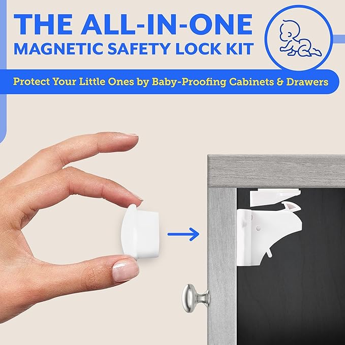 Eco Baby Magnetic Cabinet Locks for Babies - Magnetic Baby Proofing Cabinet Locks, Child Locks for Cabinets Drawers Doors for Back to School - Easy Installation No Tools Required (12 Pack and 2 Keys)
