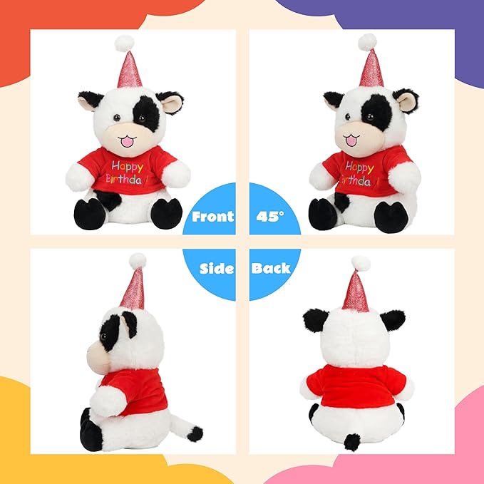 Cuteoy Happy Birthday Cow Musical Stuffed Animal Shaking Singing Dancing Plush Toy Electric Interactive Animated Plushies Gifts for Kids Girls Boys