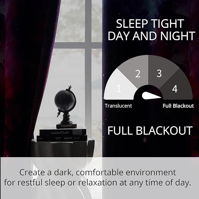 Galaxy Blackout Curtains - Space Design, 100% Blackout, 2 Panels, Each W52×L63, Thermal Insulated Curtains for Bedroom, Noise Reducing & Energy Efficient, Keeping Your Decor Looking Fresh and Vibrant