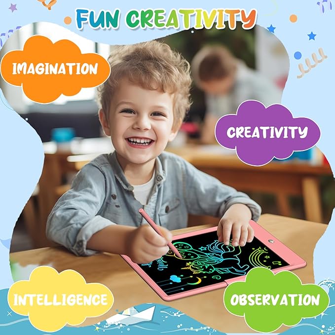 LCD Writing Tablet for Kids 10 Inch Colorful Toddler Drawing Tablet Reusable Doodle Board Electronic Drawing Pads Educational and Learning Kids Toys for Girls(Pink)