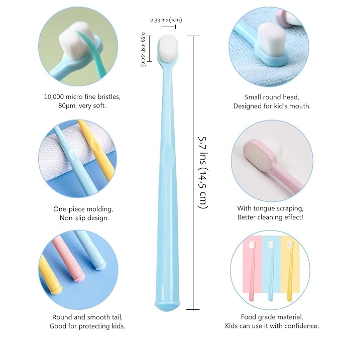 EasyHonor Baby & Toddler Toothbrush for Age 4-12 Years Old, Extra Soft With 10000 Soft Floss Bristle for Baby Gum Care (6Pcs)