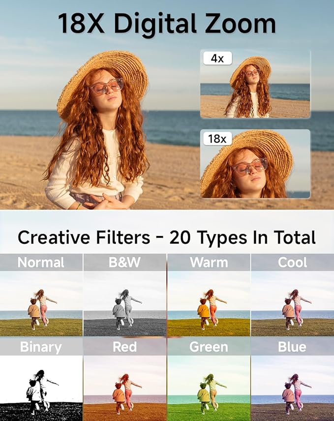 Digital Camera for Kids, FHD 1080P 44MP Point and Shoot Digital Camera with Face Detect, Smile Capture, 18X Zoom, 20 Filters, Anti Shake, 32GB SD Card Blcak Compact Vintage Camera for Kids Boys Girls