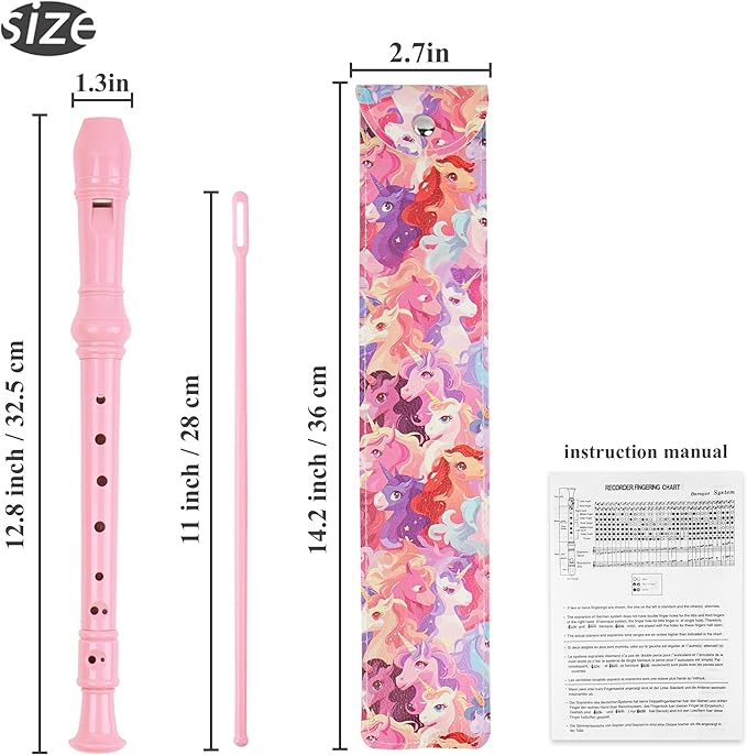 Recorder Instrument for Beginner Kids Adults,8-Hole Soprano Descant Recorder Music Flute with with Cleaning Rod & Leather Case For School Student Home Entertainment(2-Dense Unicorn)