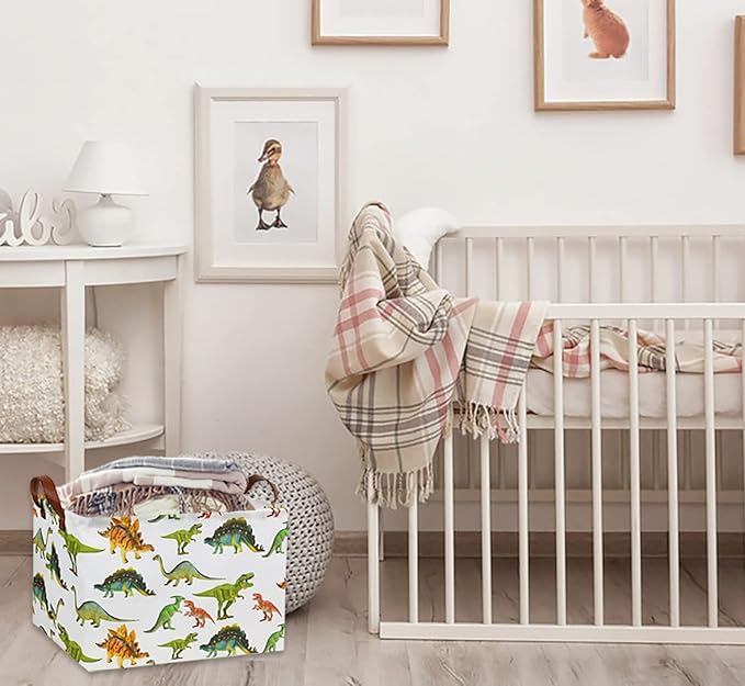 HIYAGON Rectangular Dinosaur Basket Baby Kids Storage Basket for Boys Cute Toy Box Bin Organizer Book Shelf Dinosaur Room Decor(Toy Dinosaur)