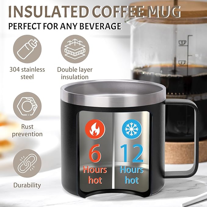 Custom Insulated Coffee Tumbler, Personalized Travel Coffee Mug with Handle and Lid, 14oz Engraved Stainless Steel Coffee Mug, Personalized Gifts for Women Men and Friends