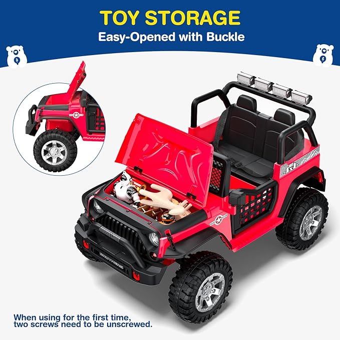L8 2 Seater Ride On Car, 12V Kids Electric Car w/Remote Control, 4-Wheel Suspension, Bluetooth Speaker, Multi Music Modes, 3 Speeds, LED Lights, Xmas & Birthday Gift Ideas for Kids Ages 3+