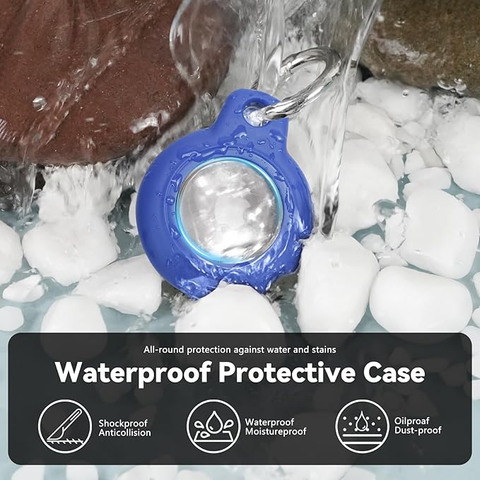 Upgrade Waterproof 2 Pack Airtags Holder with Apple Airtags Keychain, Hard PC Air Tag Case, Anti-Scratch & Shock Air tag Holder, Men's Women's Keyrings & Keychains-Blue+Grey