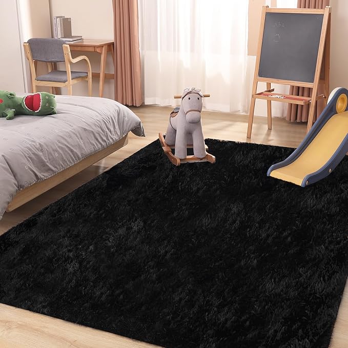 4x6 Black Rug, Area Rugs for Living Room, Soft Plush Area Rugs for Bedroom, Non-Slip Indoor Carpet for Nursery, Study Room, Playroom, Home Decor