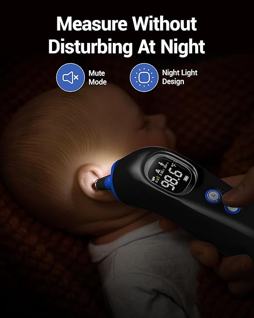Ear Thermometer with Heated Probe, High Accuracy Thermometer for Kids, Adults and Babies with 32 Memory Recall, Mute and Night Light, Includes 21 Disposable Probe Covers, Storage Box