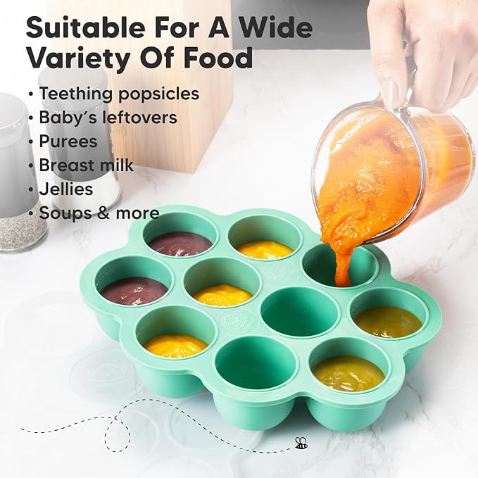 KeaBabies Silicone Food Freezer Trays with Lid, 2oz x 10 Pods Baby Food Storage Containers, Easy Puree Meal Prep, Breast Milk Silicone Freezer Molds, Dishwasher,Microwave Safe,BPA-Free(Alpine Green)