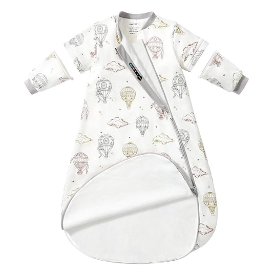 Baby Sleep Sack 12-18 Months, Cotton Detachable Long Sleeve Sleep Sack, 2.5 Tog Toddler Sleeping Sack with Temperature Strips, 2-Way Zipper Wearable Blankets for Newborns, Hot Air Balloon