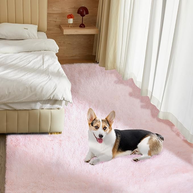 Ultra Soft Rug for Living Room, 9X12 Fluffy Shag Area Rug for Bedroom, Modern Shaggy Carpets Fuzzy Rug for Teens Dorm Nursery Home Decor Aesthetic, Upgrade Anti-Skid Durable, Pink