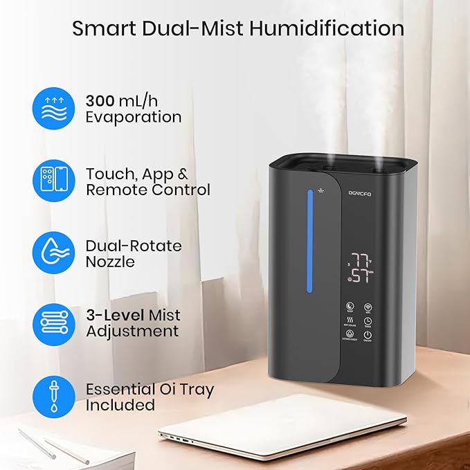 5L Smart Air Humidifiers for Bedroom with Essential Oils, Top Fill 50H Runtime Cool Mist Large Humidifiers for Home Bedroom Nursery, 28 dB Quiet Humidifier for Baby & Plants