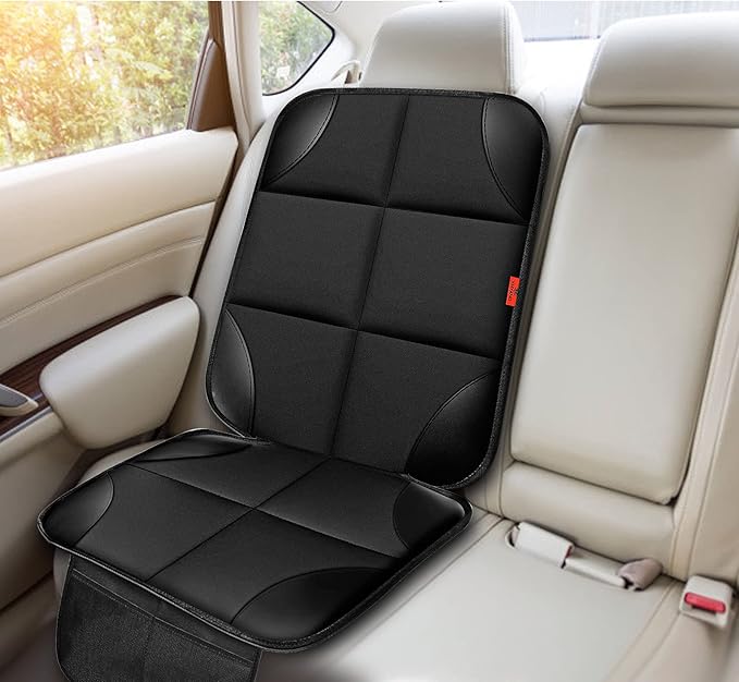 Car Seat Protector 1 Pack Car Seat Cushion Mat Thickest Padding,Waterproof 600D Fabric Car Seat Covers for Non-Slip Backing Mesh Pockets for Baby and Pet (Brown, 1 Pack)