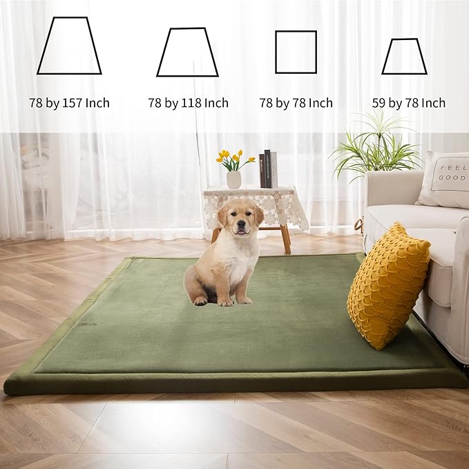 MAXYOYO Coral Velvet Area Rug, Thick Japanese Tatami Mat Living Room Carpet with Non-Slip Backing, Large Solid Color Mat for Bedroom Dormitory Yoga, Olive Green, 59"x 78"