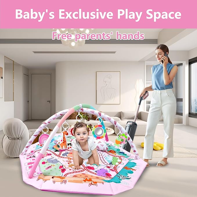 Baby Gym Play Mat, 8-in-1 Tummy Time Mat & Activity Gym, Washable Ball Pit, Infant Play Mat with Detachable Toys for Sensory Exploration and Motor Skill Development