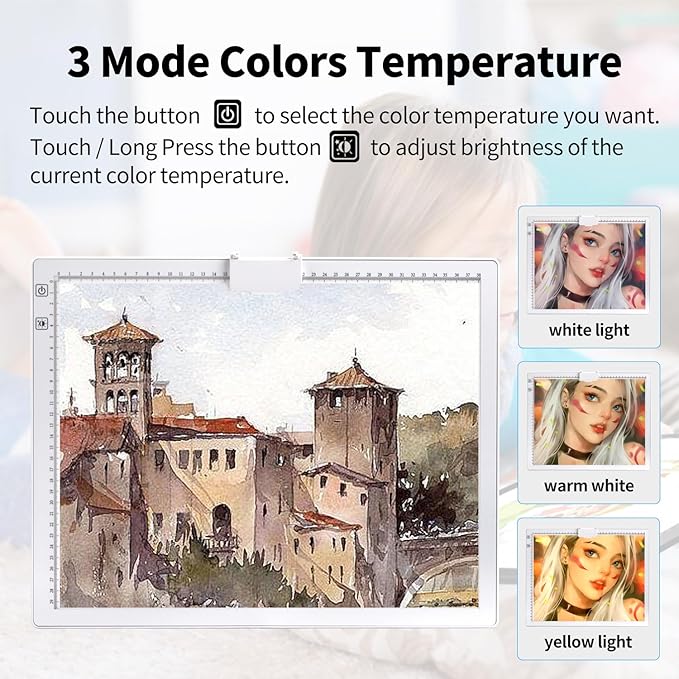 A3 Light Pad, Elice Tracing Light Box 3 Colors Mode Stepless and 6 Levels of Brightness Light Copy Pad, Wireless Rechargeable Led Light Board for Weeding Vinyl Diamond Painting Sketching (White)