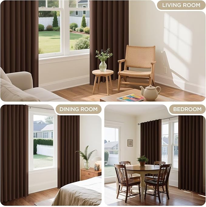 Joydeco 90 Inch Curtains for Bedroom, Thermal Insulated Black Out Curtains 2 Panels Set, Room Darkening Drapes for Living Room Window Rod Pocket Back Tab (W52 x L90 Inch, Brown)
