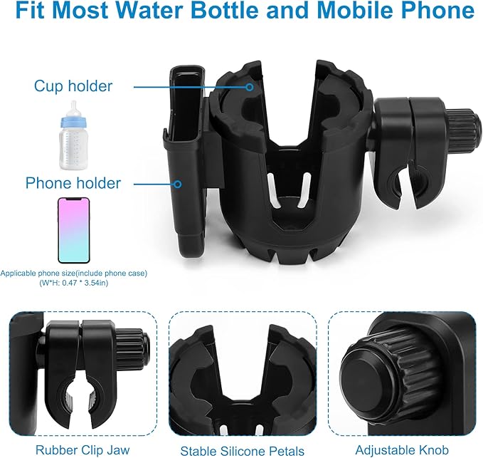Accmor Stroller Cup Holder with Phone Holder, Universal Cup Holder, Bike Cup Holder, 360° Rotatable Large Caliber Drinks Holder for Stroller, Bike, Wheelchair, Walker