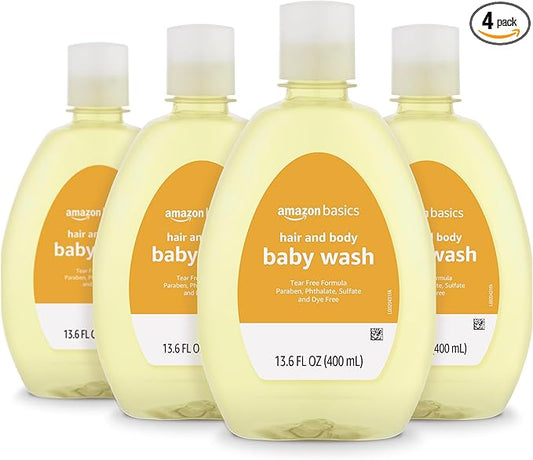 Amazon Basics Tear-Free Baby Hair and Body Wash, Lightly scented, 13.60 Fl Oz (Pack of 4)