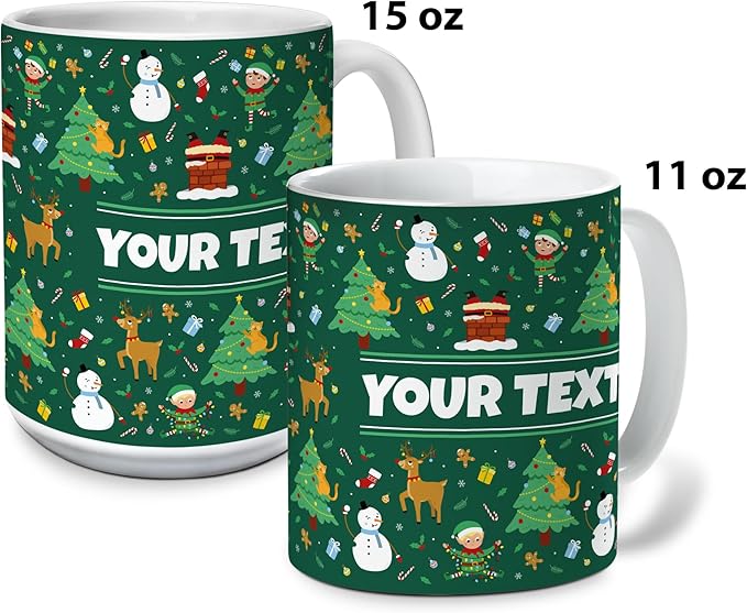 Personalized Mug for Kids - Christmas - Custom Name/Text, Ceramic Hot Chocolate/Cocoa/Coffee Cup for Boys/Girls, Holiday/Birthday Gift - 11 oz, Navy Blue Handle