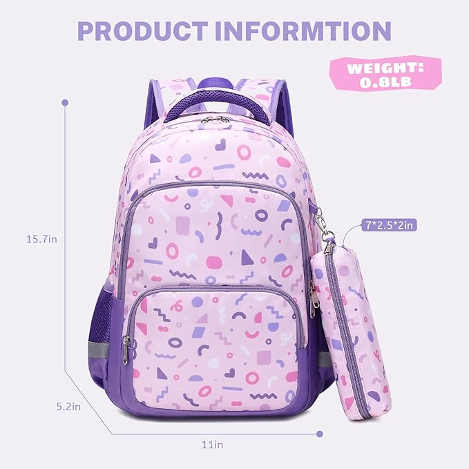 mygreen 3PCS Kids Backpack Set - Waterproof Bookbag with Lunch Box for Girls Ages 3-12, Adorable Cartoon Prints for School & Outdoor Use Pink Strawberry