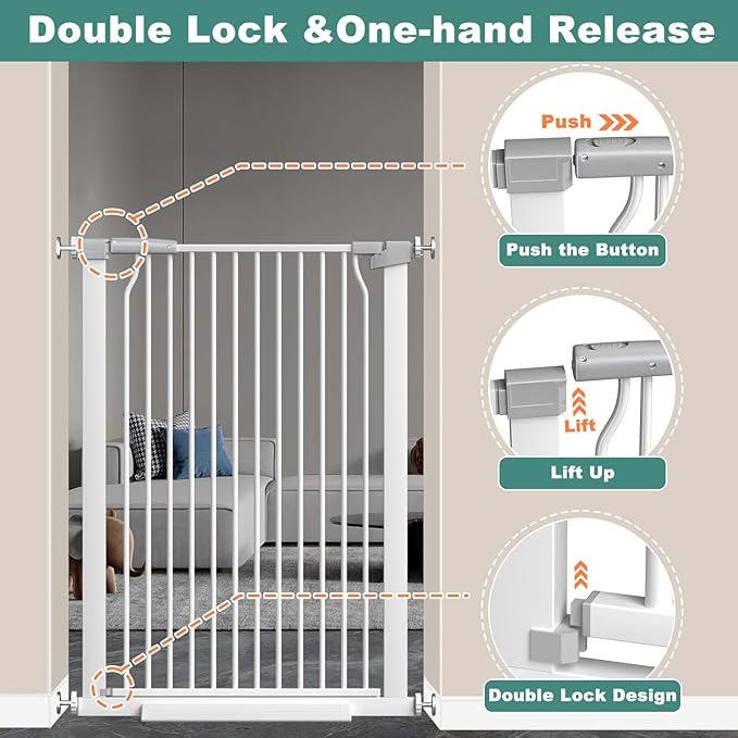 40.5" Extra Tall Baby Gate for Stairs, 68.5"-72.2" Extra Wide Large Dog Pet Gate Indoor for House, Long Safety Child Gate No Drill, Metal Auto Close Doggie Barrier for Doorway, White
