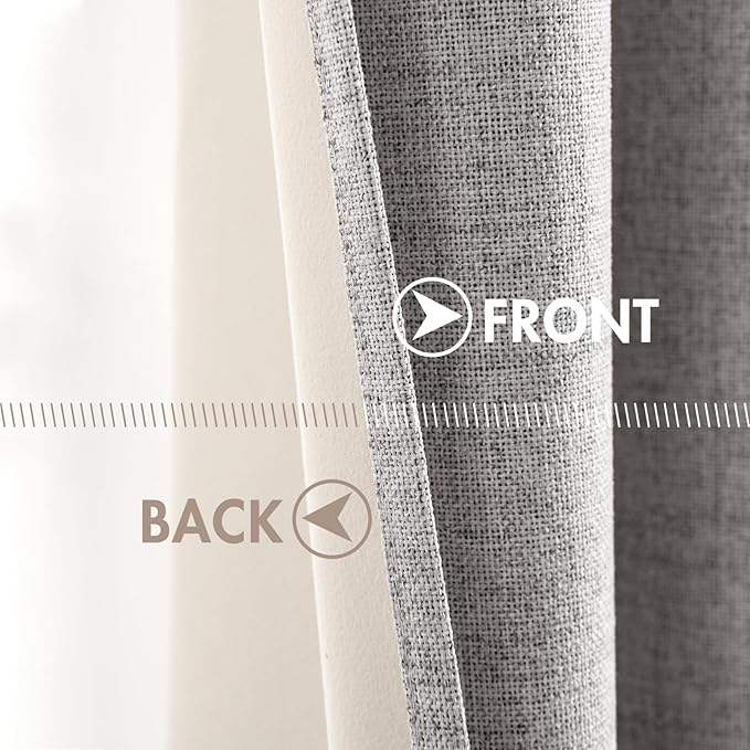 MIULEE Linen Texture 90 Inches Curtains for Bedroom 100% Blackout Thermal Insulated Greyish White Curtains Grommet Room Darkening Drapes for Living Room Nursery 52x90 Inch (2 Panels)