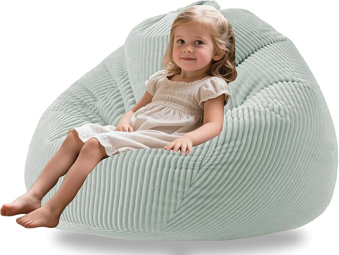 ENBAOHUI Bean Bag Chairs with Memory Foam Chairs for Kids Teens Toddler Faux Fur Sofa Chair with Handle Greyish-Green