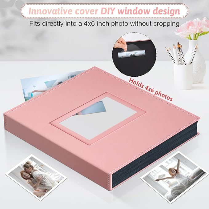 Popotop Photo Album 4x6 300 Pockets with Leather Hardcover Cover, Small Photo Album Holder Book with 50Pcs Pages for Family Travel Wedding Baby Gifts