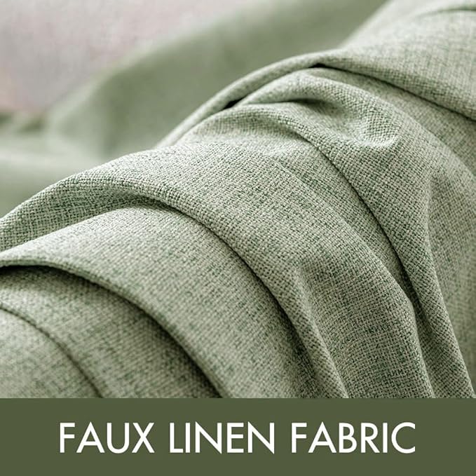 MIULEE Linen Texture Curtains for Bedroom Solid 100% Blackout Thermal Insulated Sage Green Curtains Grommet Room Darkening Drapes for Living Room Nursery 52x54 Inch (2 Panels)