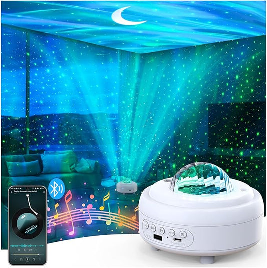 Galaxy Projector with Bluetooth Speaker, Night Light Star Projector for Bedroom, 8 Modes Northern Lights Aurora Projector with Moon, Mood Ambient Lighting for Kids Adults Room, Cord Powered