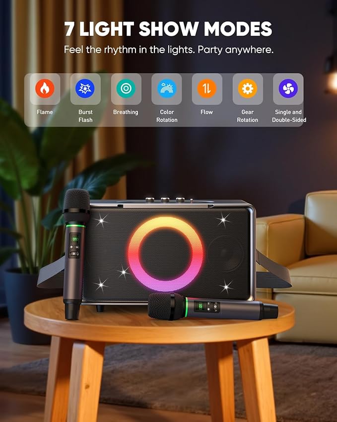 GFEEN Portable Bluetooth Speaker: 200W Peak, 15H Playtime, Wireless Speakers with Microphone, 5″ Subwoofer, Loud Sound, Light Show, Fast Charging for Outdoor, Party, Backyard(Silver with 2Mic)